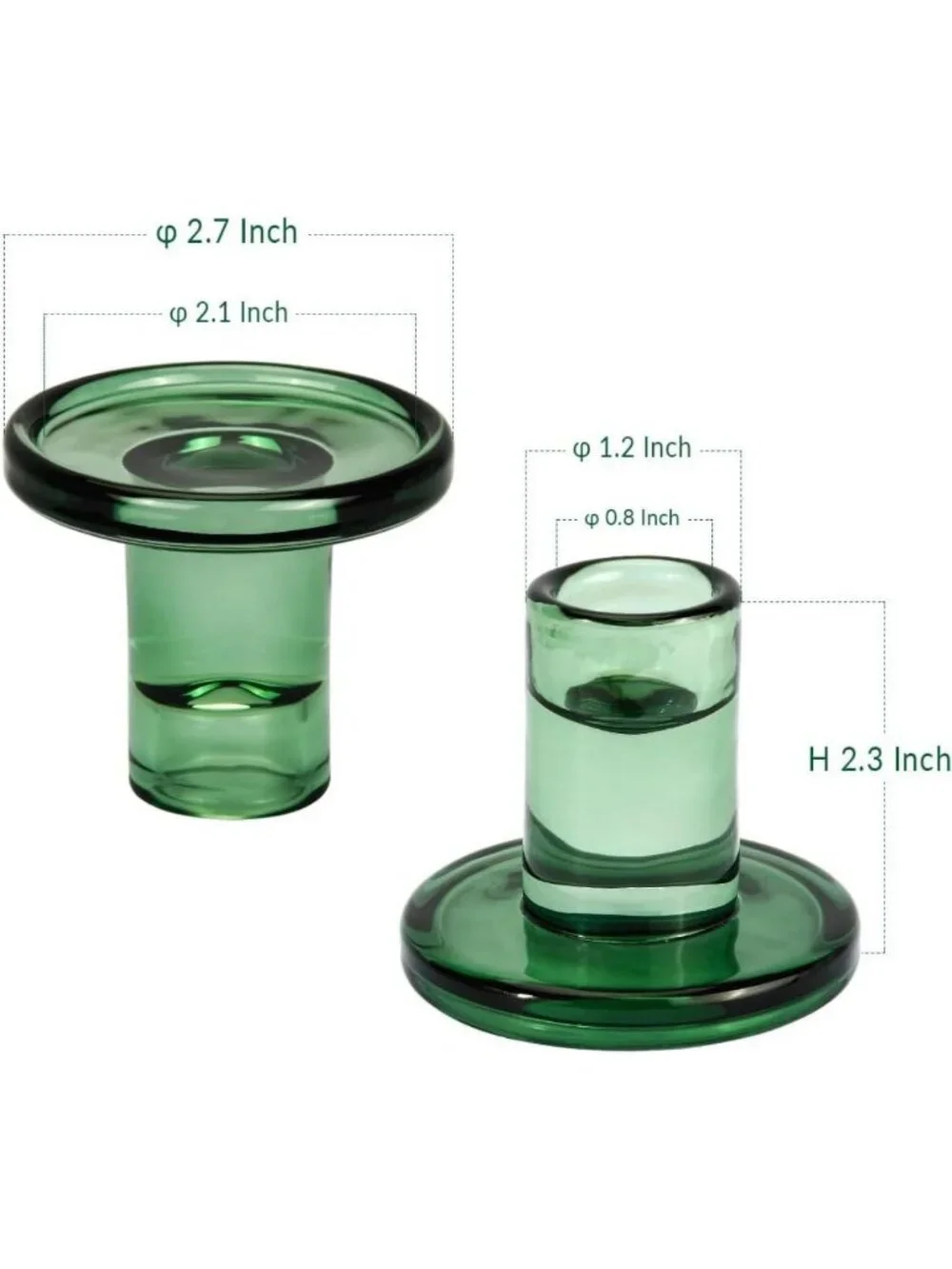 Set of 6 Short Green Glass Taper Candle Holders for 7/8